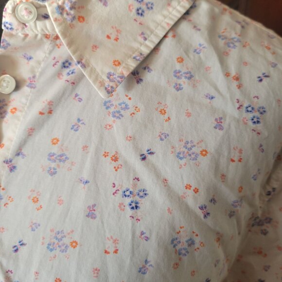 Talbots Petite Floral Button-Up Shirt XLP 100% Cotton Long Sleeve Cream With Pin - Picture 2 of 5